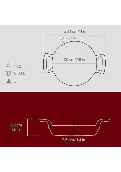 Metal Lv Y Tv 20 Shn R Döküm Yuvarlak Sahan, 20 Cm, Kırmızı indirimleri
