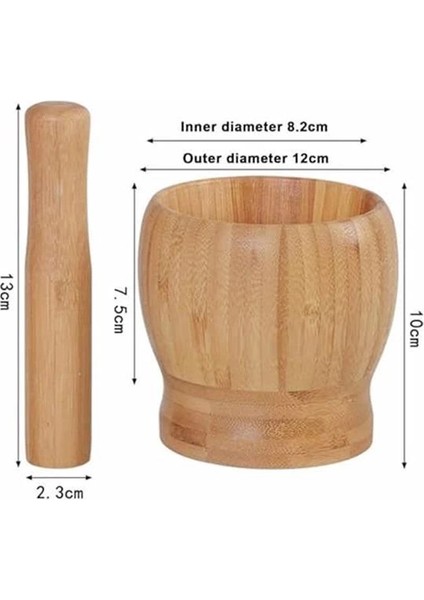 Bambu Havan ve Tokmak Seti, Büyük Boy Mutfak Havanı, Baharat ve Sarımsak Öğütücü ve Döveceği