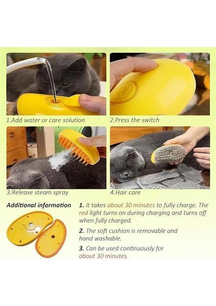 Cat Steam 3'ü 1 Arada Kendi Kendini Temizleyen Kedi Bakım Fırçası - Kediler ve Köpekler Için