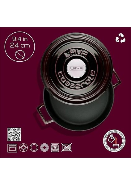 Metal Premium Serisi - Döküm Çok Amaçlı Tencere, Yuvarlak, 24 Cm, Majolik Mor indirimleri