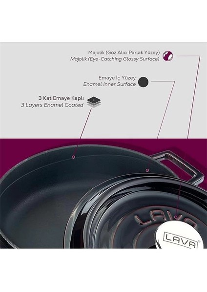 Metal Premium Serisi - Döküm Çok Amaçlı Tencere, Yuvarlak, 24 Cm, Majolik Mor