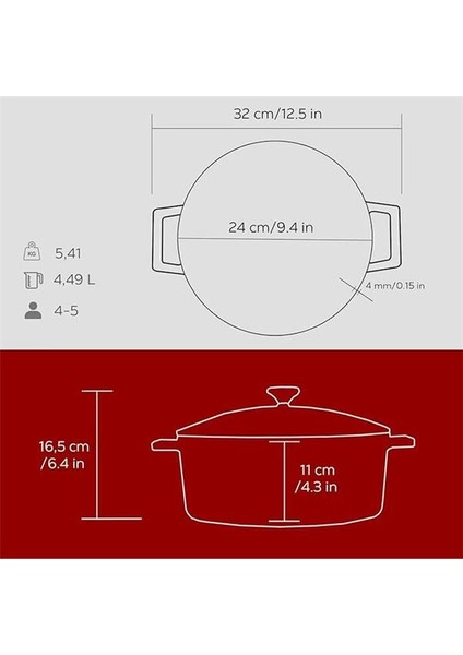 Metal Döküm Yuvarlak Tencere, 24 Cm, Kırmızı indirimleri
