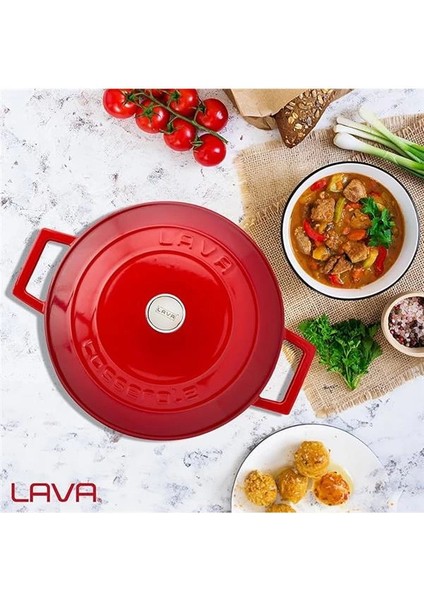 Metal Döküm Yuvarlak Tencere, 24 Cm, Kırmızı