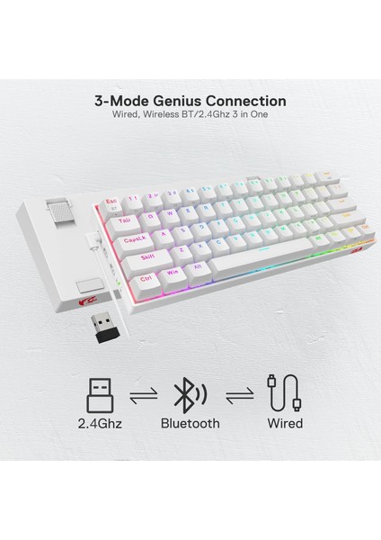 K530 Draconic%60 Kompakt Rgb Kablosuz, 5.0 Bluetooth Oyun Klavyesi Kahverengi Anahtarlı ve fiyatları