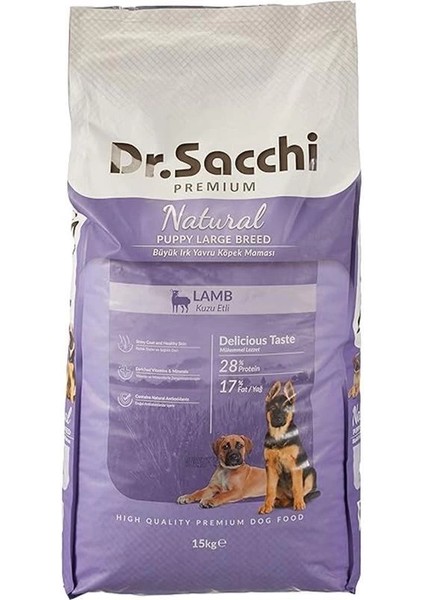 Dr.sacchi Premium Kuru Köpek Maması, Kuzu Etli, Yavru Köpek, Büyük Irk, 15 kg