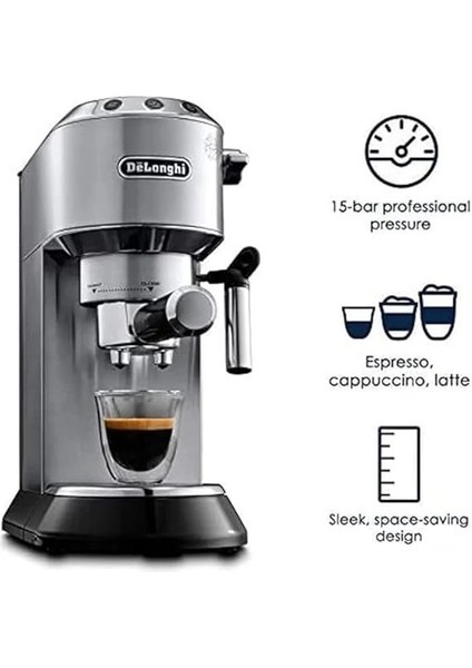 De'longhi Dedica Manuel Espresso Makinesi, 15 cm Genişlik, 1 L Kapasite, 1350W, 15 Bar Basınç
