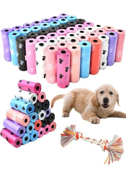 Köpek Kaka Poşeti, 8 Rulo Kaka Torbası, Dental Pamuk Oyun Halatı Hediye, Kokusuz, Dışkı