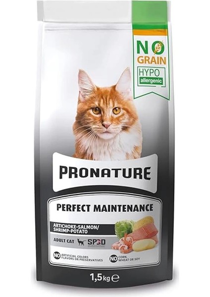 Hypo-Allergenic Tahılsız Yetişkin Kedi Maması Somon, Karides ve Enginarlı 1,5 kg