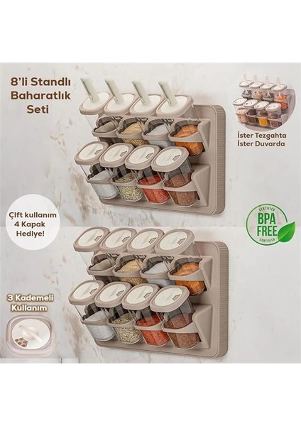 1116 Standlı Kaydırmalı Kaşıklı 360° Döner Kapaklı Etiketli Baharatlık Seti - Erzak Saklama fiyatları