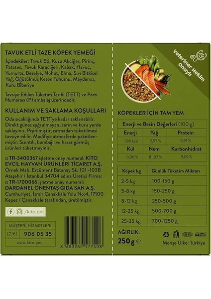 Fresh Tavuk Etli Taze Köpek Yemeği, 250GR fiyatları