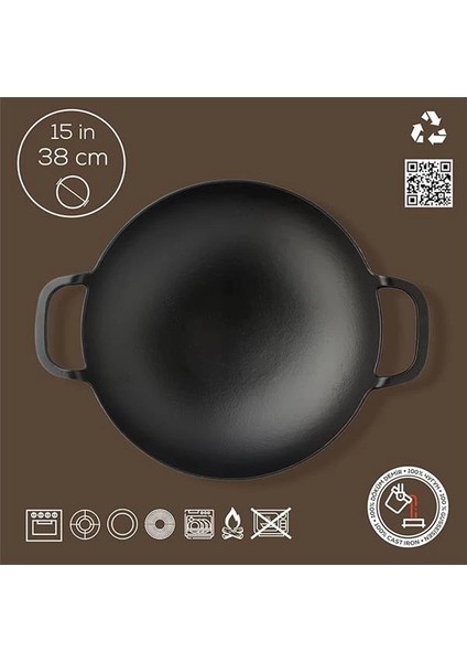 Döküm Wok Tava, Metal Kulplu, 38CM, Siyah indirimleri