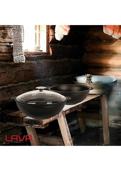 Döküm Yuvarlak Cam Kapaklı Kazan/tencere. Döküm Demir Yekpare Kulplu Çap(Ø)28 Cm.