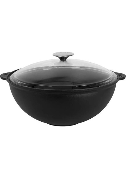 Döküm Yuvarlak Cam Kapaklı Kazan/tencere. Döküm Demir Yekpare Kulplu Çap(Ø)28 Cm.