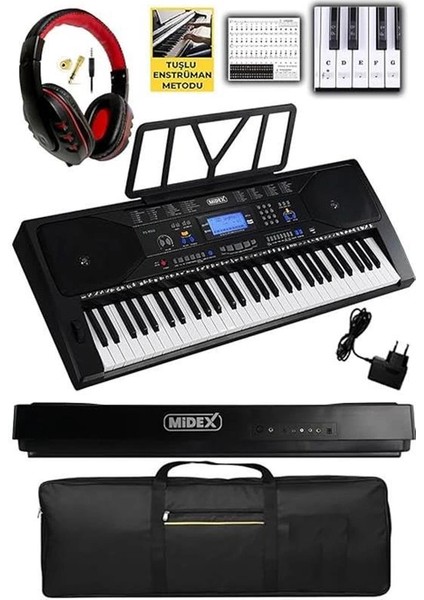 PS-4500K Tuş Hassasiyetli 61 Tuşlu Org Dijital LCD Ekran USB Mp3 Kulaklık Çanta Notalık