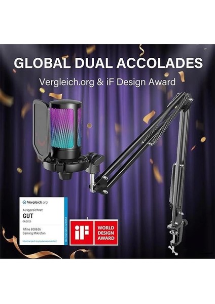 Fifine Ampligame A6T Twitch - Youtuber - Gamer - Tiktok - Yayıncı USB Mikrofon Seti (Siyah) fiyatları