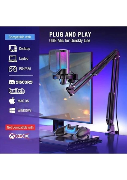Fifine Ampligame A6T Twitch - Youtuber - Gamer - Tiktok - Yayıncı USB Mikrofon Seti (Siyah)