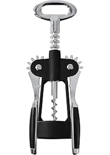 ® Premium Kanatlı Şarap Açacağı Tirbuşon, Siyah Metal Gövde, Ergonomik Tasarım