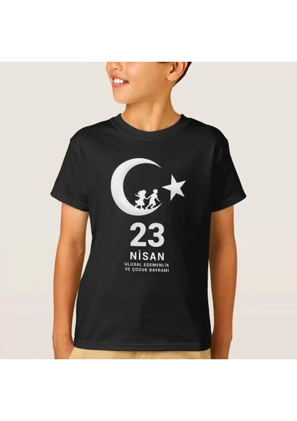 23 Nisan Çocuk Bayramı Baskılı Özel T-Shirt - Siyah
