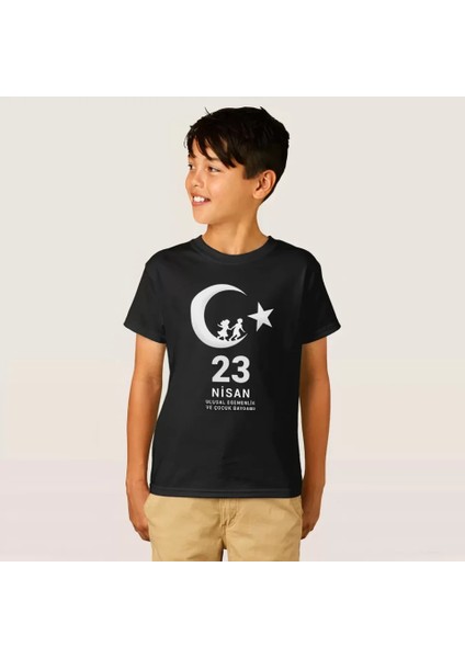 23 Nisan Çocuk Bayramı Baskılı Özel T-Shirt - Siyah modelleri