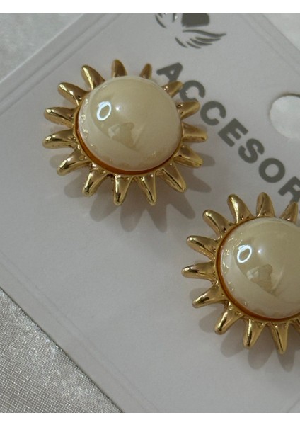 Kadın Güneş Figürlü Yarım Inci Gold Küpe fiyatları