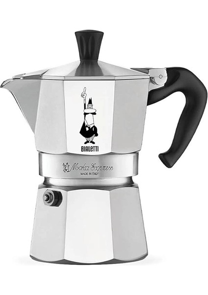 - Moka Express: 3 Cups Ocak Üstü Espresso Pişirici - 130ML - Gümüş Renk - Alüminyum Gövde -
