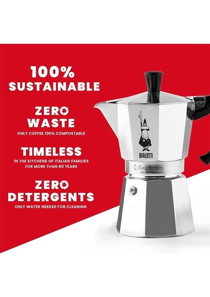 - Moka Express: 3 Cups Ocak Üstü Espresso Pişirici - 130ML - Gümüş Renk - Alüminyum Gövde -