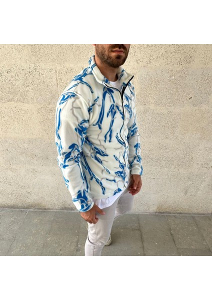 Erkek Tam Fermuarlı Desenli Polar Sweatlightning Desen Yakalı, Uzun Kollu, Oversize Rahat Kalıp - fiyatları
