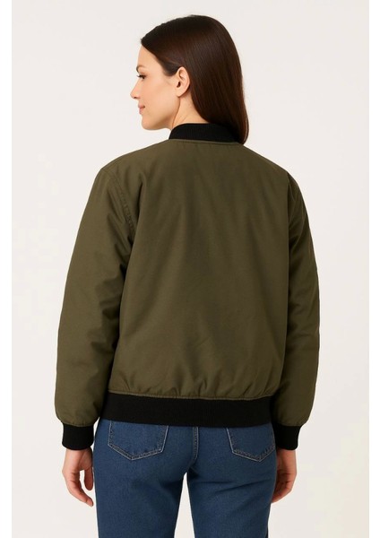 Içi Astarlı Fermuarlı Bomber Mont Ceket - Haki fırsatları