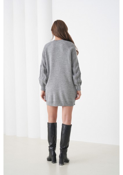 Kadın Kolları Uzun Kendinden Dokulu Bisiklet Yaka Tunik Boy Şık Kışlık Triko Büyük Beden Kazak fırsatları