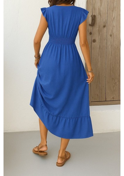 Kadın Kısa Kelebek Kollu Kruvaze Yakalı Beli Lastikli Aerobin Elbise fırsatları