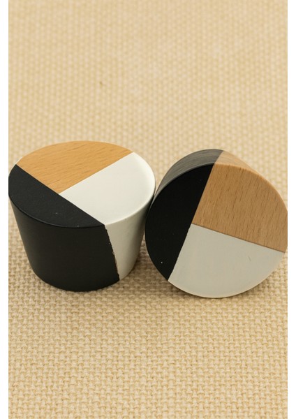 Geometrik Desenli İskandinav Stili Ahşap Koni Askı (Siyah - Beyaz) fırsatları