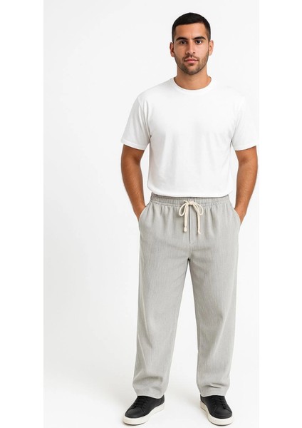 Erkek Fitilli Kadife Cepli Buggy Pantolon Oversize Rahat Kalıp - Gri