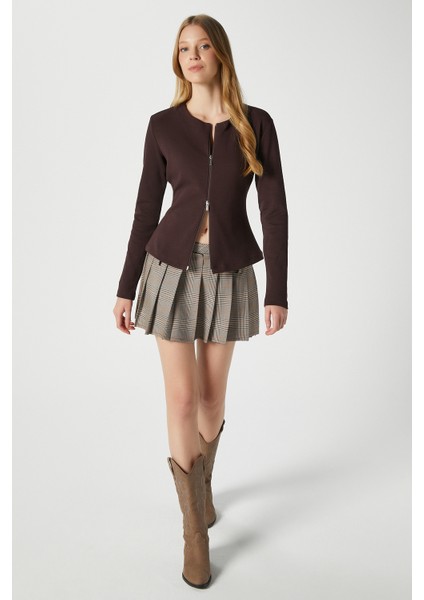 Kadın Dean Premium Çift Taraf Fermuarlı Kahverengi Bluz fiyatları