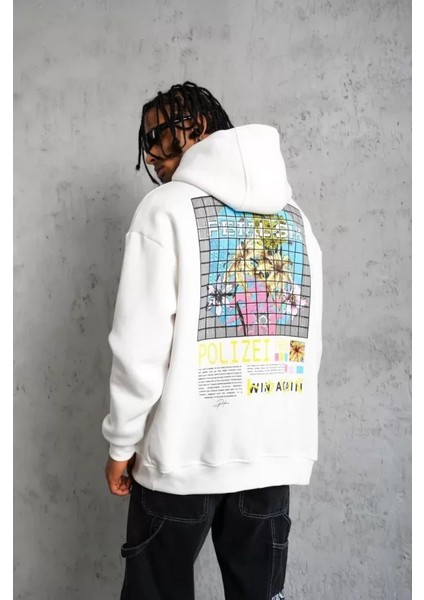 Erkek Patel Six Baskılı Kapüşonlu Sweat - Beyaz