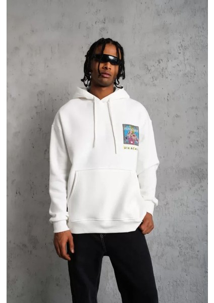 Erkek Patel Six Baskılı Kapüşonlu Sweat - Beyaz fiyatları