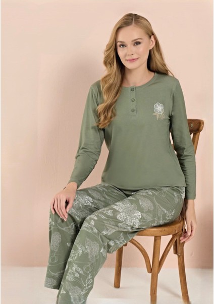 Bayan Interlok Battal Uzun Kollu Pijama Takım