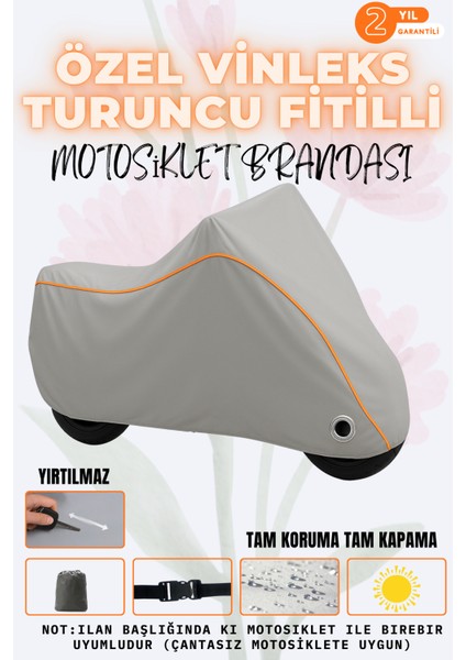 Turuncu Fitilli Mondial 175 Masti x Gri Vinleks Motosiklet Brandası(Özel Kumaş)