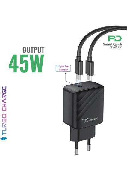 45W Pd Type-C Super Fast Charger — Samsung Tab S8 / Tab S7 / Tab S6 Lite / Tab A8 / Tab A7 / iPad Pro 12.9 / iPad Air 5 modelleri