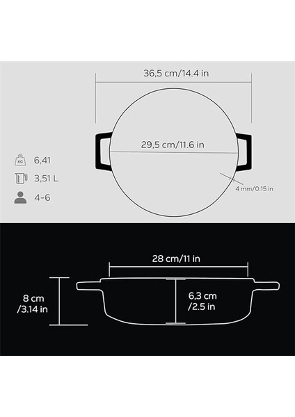 Döküm Çok Amaçlı Yayvan Tencere Çap(Ø) 28 cm - Trendy Siyah indirimleri