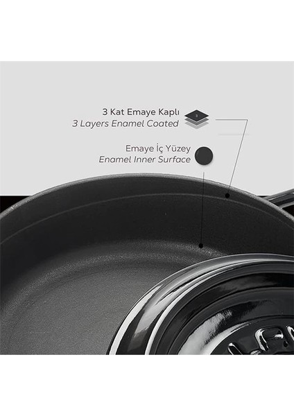 Döküm Çok Amaçlı Yayvan Tencere Çap(Ø) 28 cm - Trendy Siyah
