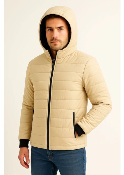 Erkek Şişme Kapüşonlu Fermuarlı Mont Su Itici Kapitone Astarlı Kumaş Cepli Kışlık Rahat Ka fiyatları