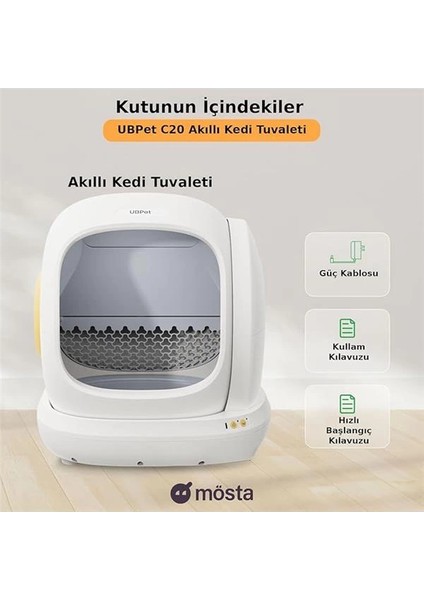 C20 Akıllı Kedi Tuvaleti, Mobil Uygulama Kontrollü, Otomatik Temizleme, Çift Deodorant fırsatları