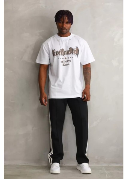 Unisex Oversize Kolye Dahil T-Shirt - Beyaz modelleri