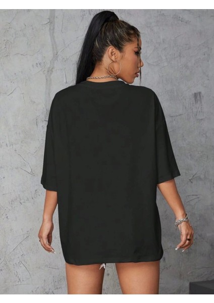 Baskılı Oversize T-Shirt - Siyah
