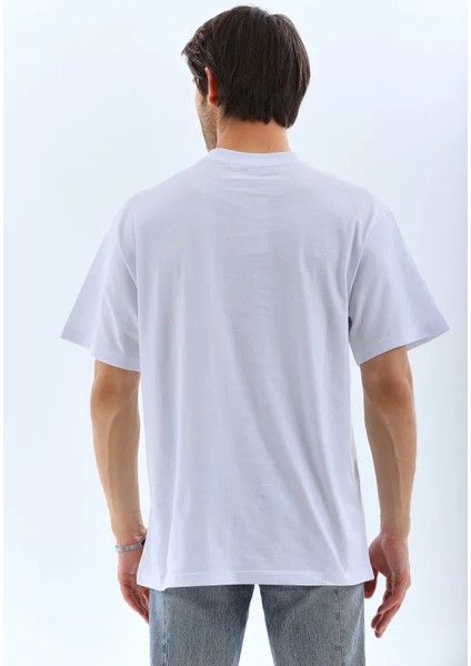 Unisex Oversize Taşlı Bisiklet Yaka T-Shirt - Beyaz fiyatları