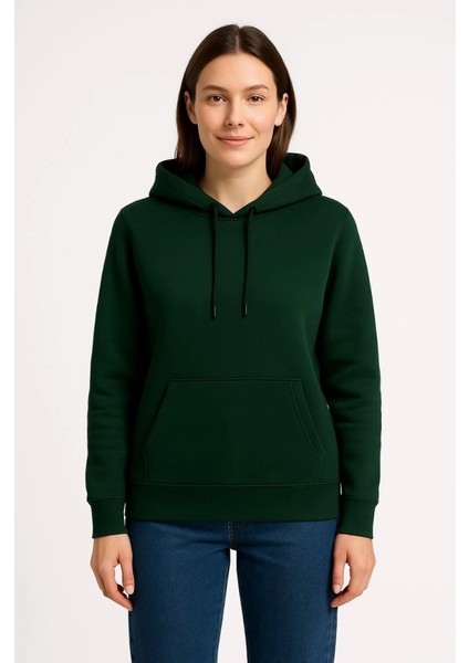 Üç Iplik Kapüşonlu Kanguru Çepli Sweatshirt Hoodie - Haki modelleri