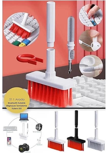 Safestore Çok Amaçlı Kırmızı Hassas Fırça Başlıklı Bilgisayar Klavye Laptop Temizleme Fırçası 5 In 1