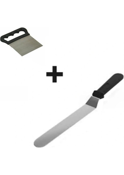 2li Set Hamur Şekillendirici Eğik Pasta Spatulası ve Metal Hamur Kesici Kazıyıcı Spatula