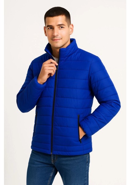 Erkek Bomber Mont Ceket – Su Itici Kumaş, Kapitone Astarlı, Fermuarlı, Kışlık - Saks Mavisi