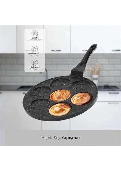 Granit Kaplama Yanmaz Yapışmaz Döküm Gülenyüz Pankek Krep Tavası, Gülenyüz Pankek Tavası 27CM indirimleri